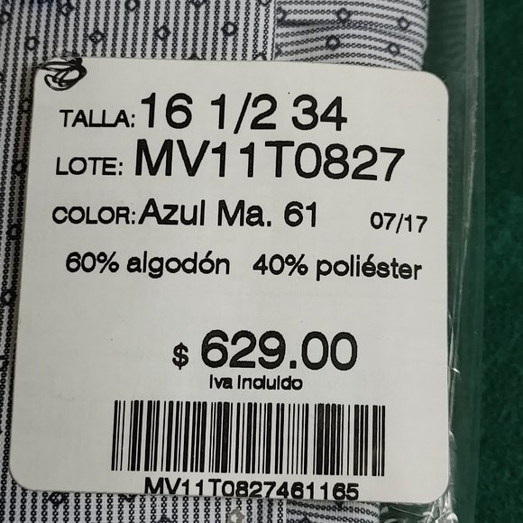 MARISCAL AMERICANO MEN'S DRESS SHIRT SIZE 16 1/2-34 42cm new in package w/ tags - Picture 6 of 8
